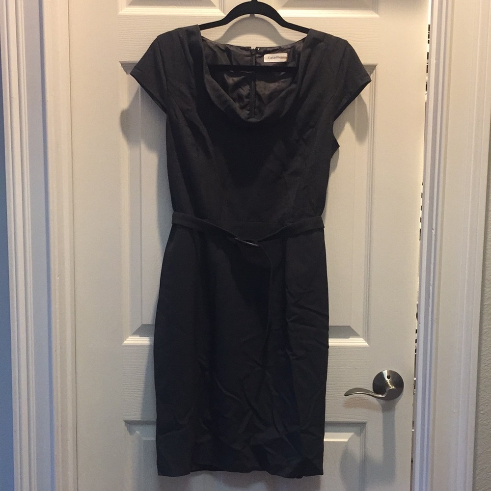 Calvin Klein dark gray belted dress